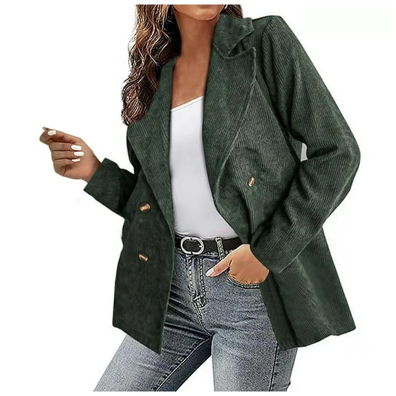IROINNID Women's Short Blazer Jacket Peak Lapel Solid Color Long Sleeve Autumn And Winter Blazer Jacket Hoodless Casual Outwear, Army Green