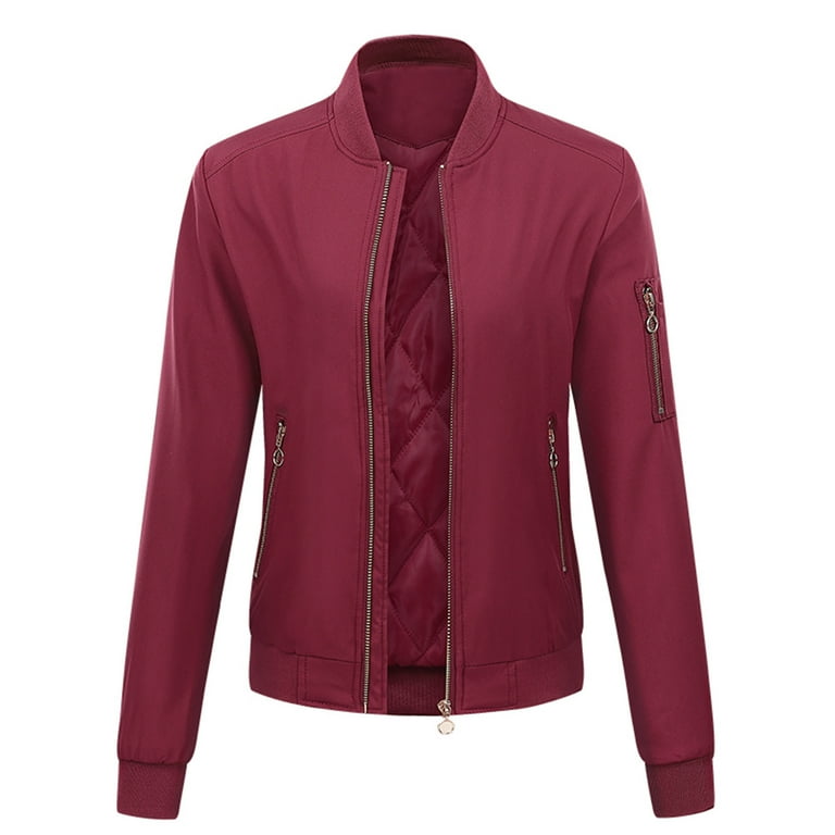 Solid Color Long Sleeve Stand Collar Zipper Short Coat Solid Color Long Sleeve Stand Collar Zipper Short Coat