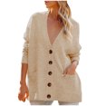 thumbnail image 1 of IROINNID Women's Short Cardigan Jacket V-Neck Solid Color Long Sleeve Casual Autumn Button Long Sweater Cardigan, Khaki, 1 of 8