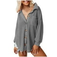 thumbnail image 1 of IROINNID Women's Short Chemise Blouson Jacket Coat Solid Color Long Sleeve Casual Pockets Casual Coat Cardigan , Gray, 1 of 6