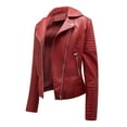 thumbnail image 1 of IROINNID Women's Short Faux Leather Jacket Notch Lapel Solid Color Long Sleeve Casual Warm Jacket Slim Winter Hoodless Coats, Wine, 1 of 5