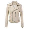 thumbnail image 1 of IROINNID Women's Short Faux Leather Jacket Notch Lapel Solid Color Long Sleeve Jacket Zipper Pocket Outerwear Tops, Beige, 1 of 4