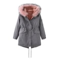 thumbnail image 1 of IROINNID Women's Short Hoodie Anorak Jacket Coat Solid Color Long Sleeve Warm Long Coat Jacket Slim Winter Outwear Coats, Gray, 1 of 8