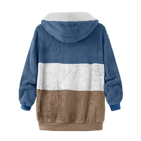 IROINNID Women's Short Hoodie Shearing Coat Contrast Color Long Sleeve Warm Coat Jacket Winter Outerwear, Khaki