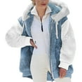 thumbnail image 1 of IROINNID Women's Short Hoodie Shearing Coat Contrast Color Long Sleeve Warm Outerwear Winter Zipper Jacket, Blue, 1 of 5