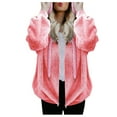 thumbnail image 1 of IROINNID Women's Short Hoodie Shearing Jacket Solid Color Long Sleeve Warm Casual Zipper Coat, Pink, 1 of 6