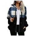 thumbnail image 1 of IROINNID Women's Short Hoodie Woolen Jacket Plaid Long Sleeve Comfy Zipper Pullover Tops Sweatshirt, Blue, 1 of 5