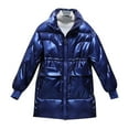 thumbnail image 1 of IROINNID Women's Short Puffer Coat Stand Collar Solid Color Long Sleeve Outerwear Winter Zipper Coat Long Jackets Pocket Coats, Blue, 1 of 5