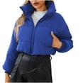 thumbnail image 1 of IROINNID Women's Short Puffer Jacket Solid Color Long Sleeve Ladies Winter Loose Cardigan Stand Top Casual Bread Jacket Cotton Clothes, Blue, 1 of 9