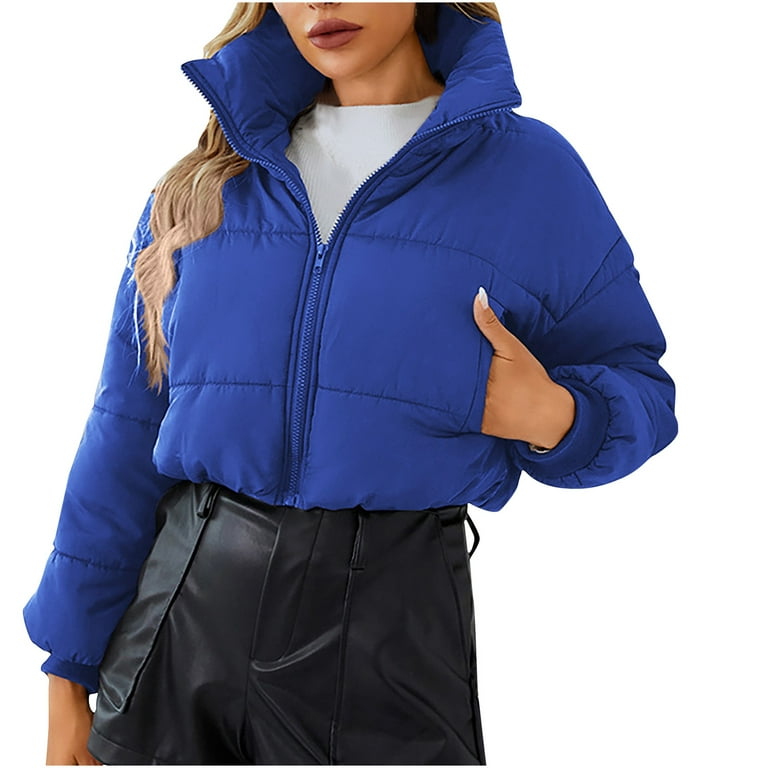 IROINNID Women's Short Puffer Jacket Solid Color Long Sleeve