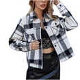 thumbnail image 1 of IROINNID Women's Short Shacket Jacket Plaid Long Sleeve Plaid Single Breasted Plaid Coat Short Coat Hoodless Casual Outwear, Black, 1 of 6