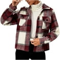thumbnail image 1 of IROINNID Women's Short Shacket Jacket Plaid Long Sleeve Plaid Single Breasted Plaid Coat Short Coat Hoodless Casual Outwear, Wine, 1 of 5