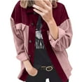 thumbnail image 1 of IROINNID Women's Short Shacket Jacket Stripes Long Sleeve Casual Stripe Patchwork Long Cardigan Tops jjj, Red, 1 of 8