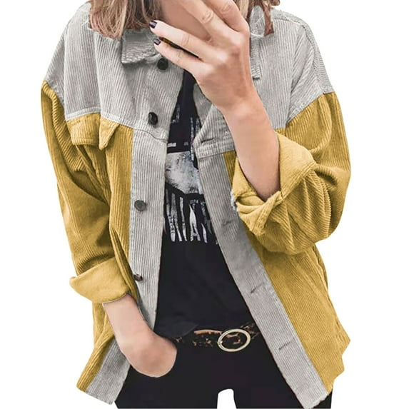 IROINNID Women's Short Shacket Jacket Stripes Long Sleeve Casual Stripe Patchwork Long Cardigan Tops jjj, Yellow