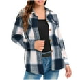 thumbnail image 1 of IROINNID Women's Short Shacket Jacket Turndown Lapel Plaid Long Sleeve Plaid Coat Shirt Hoodless Casual Outwear, Blue, 1 of 7