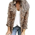 thumbnail image 1 of IROINNID Women's Short Shearing Jacket Turndown Lapel Print Long Sleeve Winter Leopard Buttons Cardigan Coat, Brown, 1 of 8