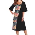 thumbnail image 1 of IROINNID Women's Short Sleeve Prints Sundress Fashion Diamond Loose Casual Dresses Round Neckline Below The Knee Dress, 1 of 8
