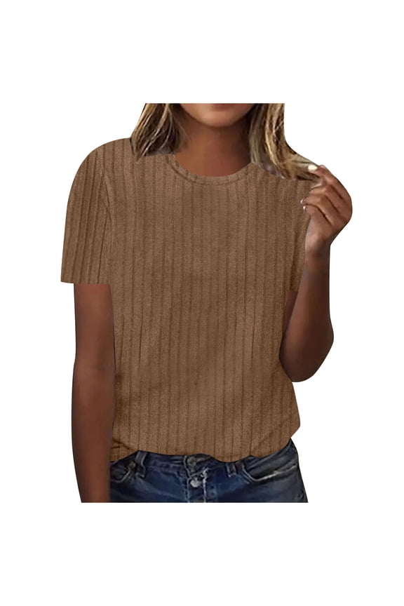Women's Short Sleeve Round Neck Casual T-Shirt Loose Fits Vacation Blouse,Lightweight Breathable Tops,Fashion Basic Soft Tee,Spring and Summer Clothes(Brown,)
