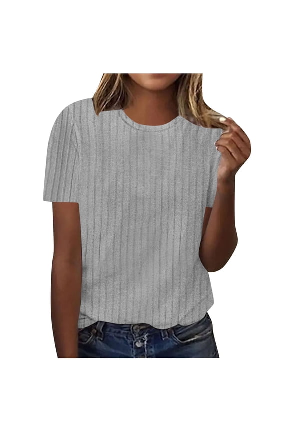 Women's Short Sleeve Round Neck Casual T-Shirt Loose Fits Vacation Blouse,Lightweight Breathable Tops,Fashion Basic Soft Tee,Spring and Summer Clothes(Gray,)