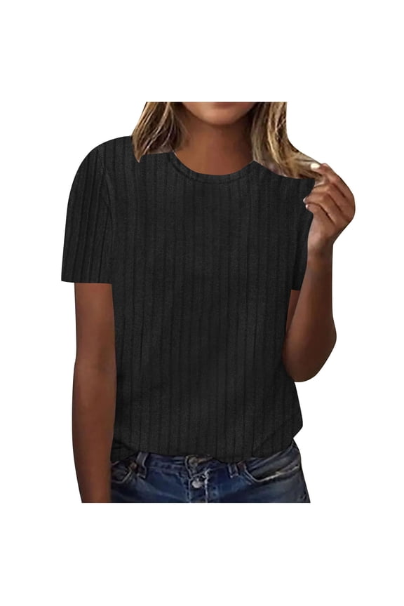 Women's Short Sleeve Round Neck Casual T-Shirt Loose Fits Vacation Blouse,Lightweight Breathable Tops,Fashion Basic Soft Tee,Spring and Summer Clothes(Black,)