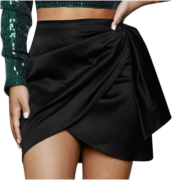 IROINNID Women's Skirt Summer Fashion Irregular Zipper Skirt Pleated High Waist Skirt Short Elastic Waist Mini Solid Color Skirt