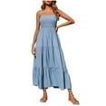 thumbnail image 1 of IROINNID Women's Sleeveless A-Line Dress Bohemian Spaghetti Strap Smocked Tiered Long Beach Sun Dresses Maxi Dress Square Neck Ankle-Length Women Dress, 1 of 9