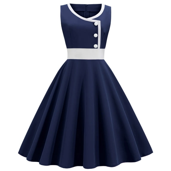 IROINNID Women's Sleeveless A-Line Dress Round Neckline Fashion Casual Dress Knee-Length Solid Color Dress