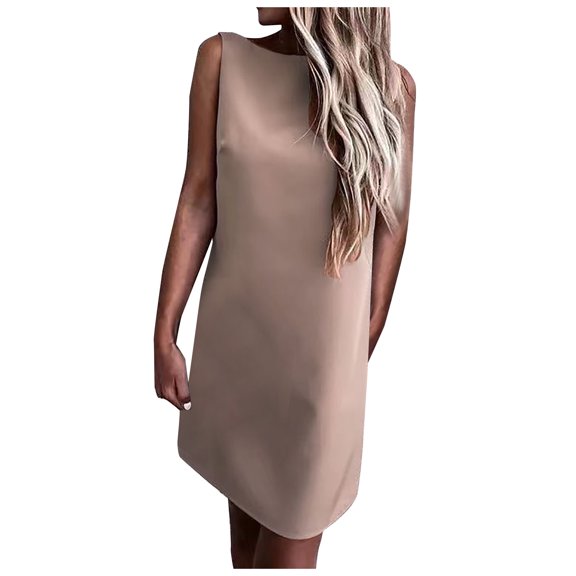 IROINNID Women's Sleeveless Bodycon Dress Round Neckline Backless Skirt Dress Strapless Solid Color Dress