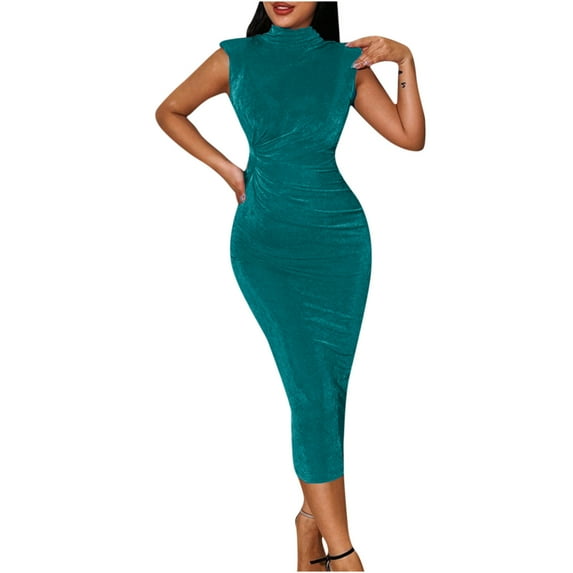 IROINNID Women's Sleeveless Bodycon Dress Round Neckline Summer Casual Vest Long Dress Strapless Solid Color Dress