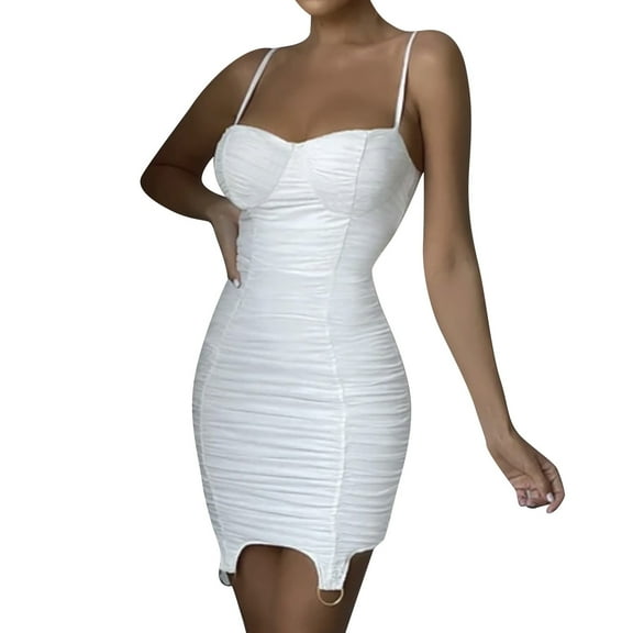 IROINNID Women's Sleeveless Bodycon Dress Square Neck Tight Slim Folds Sling Party Club Dress Regular Dress