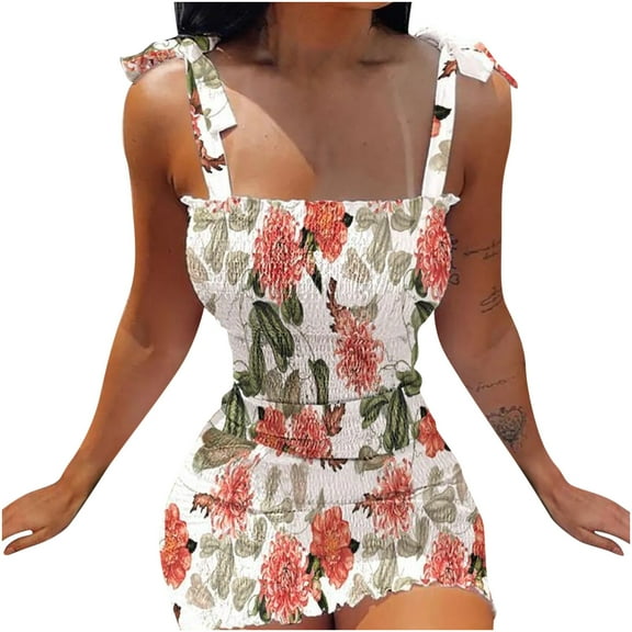 IROINNID Women's Sleeveless Bodycon Dress Square Neck Summer Lacing Sling s Elastic Pleats Waist Dress Regular Print Dress