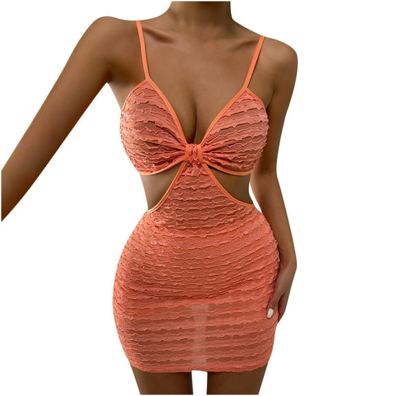 IROINNID Women's Sleeveless Bodycon Dress V-Neck Hollow Out Tight Fitting Halter Party Club Dress Regular Dress