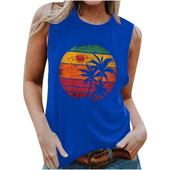 IROINNID Women's Sleeveless Casual Tops Round-Neck Pullover Retro Printing Vest Under 10$