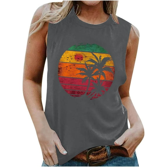 IROINNID Women's Sleeveless Casual Tops Round-Neck Pullover Retro Printing Vest