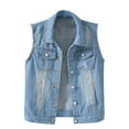 thumbnail image 1 of IROINNID Women's Sleeveless Denim Jacket Turndown Lapel Cover-up Spring And Autumn Coats Solid Denim Jacket Outerwear, Light Blue, 1 of 4