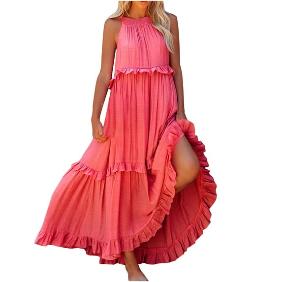 IROINNID Women's Sleeveless Empire Dress Fashion Summer Casual Camis Bandage Vest Long Dress Round Neckline Full-Length Women Dress