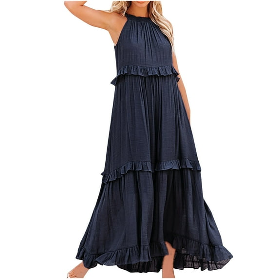 IROINNID Women's Sleeveless Empire Dress Fashion Summer Casual Camis Bandage Vest Long Dress Round Neckline Full-Length Women Dress