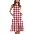 thumbnail image 1 of IROINNID Women's Sleeveless Fit&Flare Dress Round Neckline Boho Summer Smocked Flowy Tiered Party Dress Beach Dress With Pocket Strapless Plaid Dress, 1 of 6