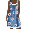 thumbnail image 1 of IROINNID Women's Sleeveless Fit&Flare Dress Round Neckline Casual Floral Fake Two-Piece Dress Regular Print Dress, 1 of 5