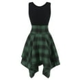 thumbnail image 1 of IROINNID Women's Sleeveless Prints A-Line Dress Cold Shoulder Cross Up Plaid Irregular Dress Round Neckline Below The Knee Dress, 1 of 2