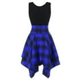 thumbnail image 1 of IROINNID Women's Sleeveless Prints A-Line Dress Cold Shoulder Cross Up Plaid Irregular Dress Round Neckline Below The Knee Dress, 1 of 2