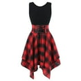 thumbnail image 1 of IROINNID Women's Sleeveless Prints A-Line Dress Cold Shoulder Cross Up Plaid Irregular Dress Round Neckline Below The Knee Dress, 1 of 3
