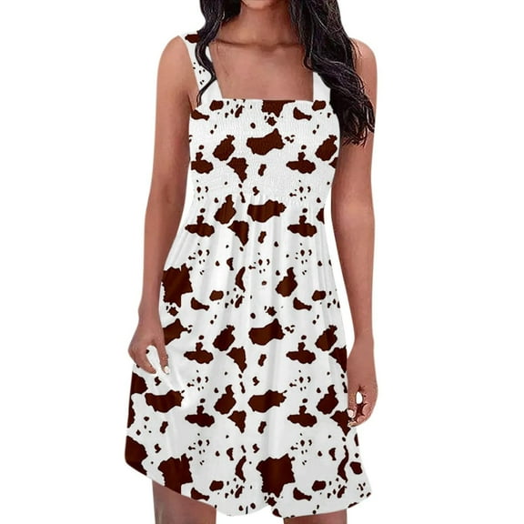 IROINNID Women's Sleeveless Prints A-Line Dress Summer Slash-Neck Backless Chest Wrap Pleated Sling Dresses Square Neck Short Dress