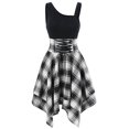 thumbnail image 1 of IROINNID Women's Sleeveless Prints Empire Dress Fashion Cold Shoulder Cross Lace Up Plaid Irregular Dress Off-The-Shoulder Knee-Length Dress, 1 of 6