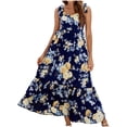 thumbnail image 1 of IROINNID Women's Sleeveless Prints Empire Dress Summer New Lace-up Dress Long V-Neck Knee-Length Dress, 1 of 8