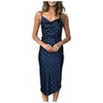 thumbnail image 1 of IROINNID Women's Sleeveless Prints Sheath Dress Fashion Casual Drawstring Sexy Polka Dot Dress V-Neck Below The Knee Dress, 1 of 7
