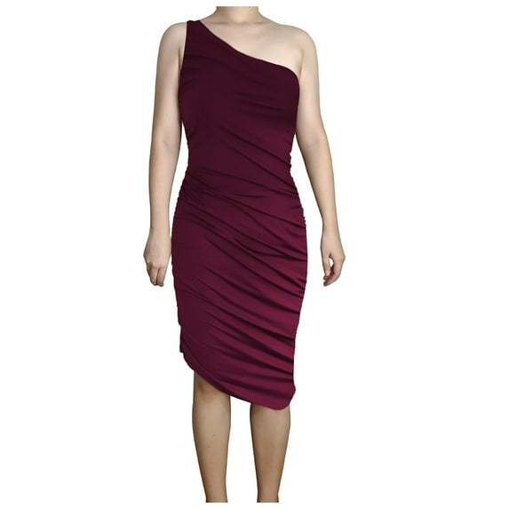 IROINNID Women's Sleeveless Prints Sheath Dress Fashion Casual Irregular Collar Slim Knee Dress One-Shoulder Knee-Length Dress