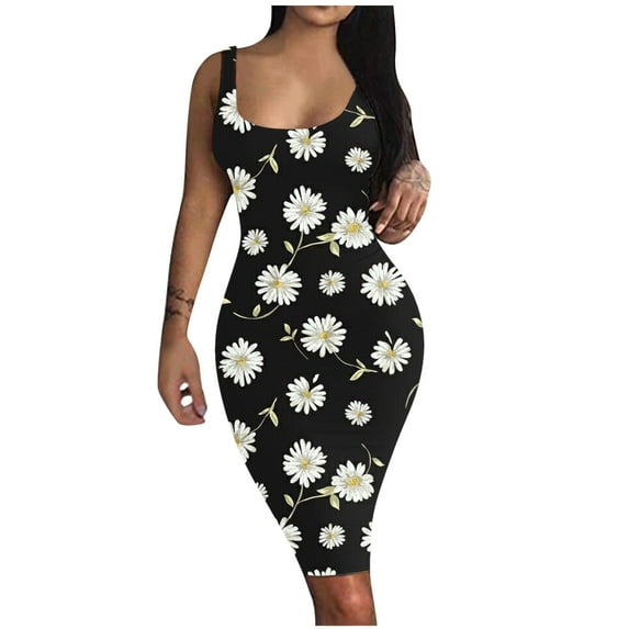 IROINNID Women's Sleeveless Sheath Dress Square Neck Fashion Dress Basic Club Dress Prints Dress