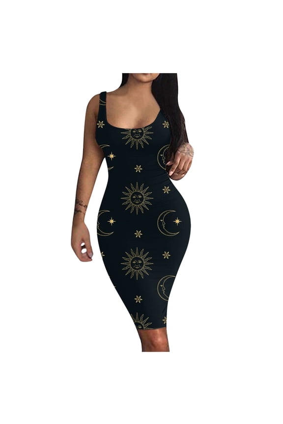 Women's Sleeveless Sheath Dress Square Neck Fashion Dress Basic Club Dress Prints Dress