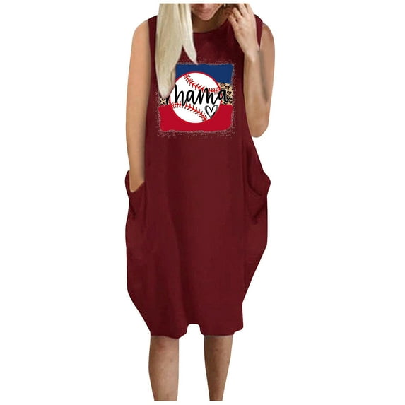 IROINNID Women's Sleeveless Shift Dress Round Neckline Plus Size Casual Loose Pocket Dress Strapless Print Dress